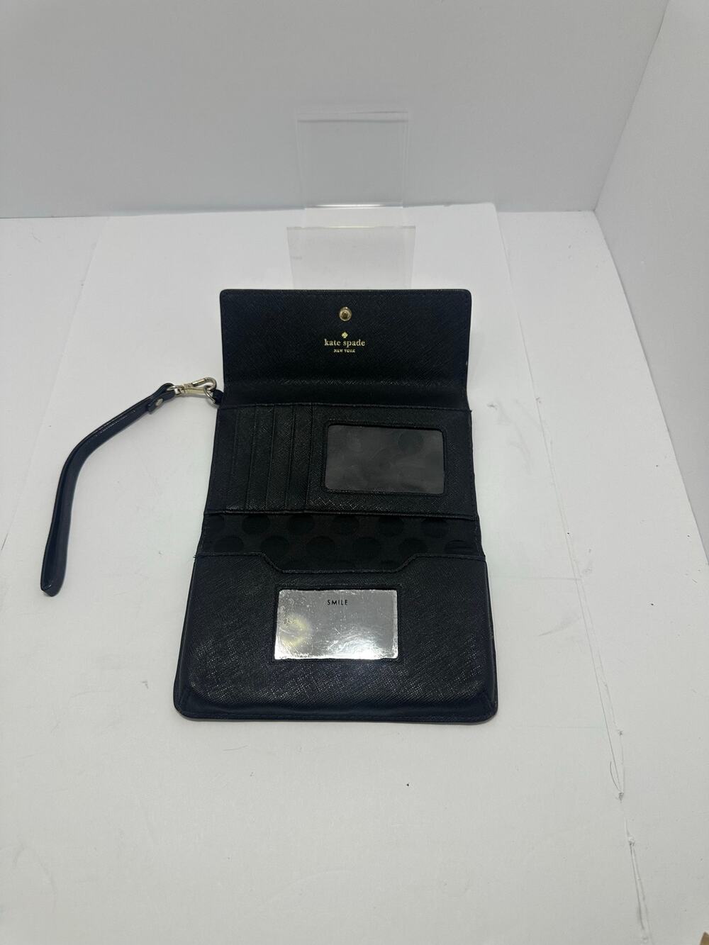 Kate Spade New York Black Wristlet Wallet Saffiano ID Window Phone Wallet